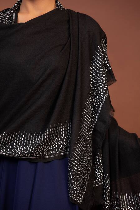 Modarta Black Swarovski Crystal Astron Border Shawl at Aza Fashions Modarta_Black Swarovski Crystal Astron Border Shawl _at_Aza_Fashions