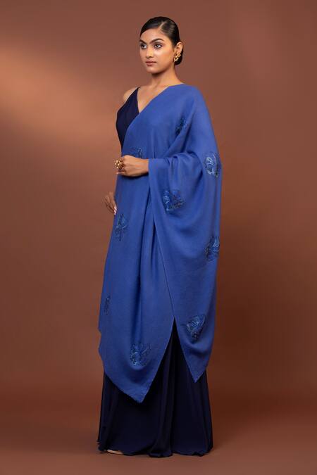 Modarta Blue Bloom Crystal Embellished Shawl at Aza Fashions Modarta_Blue Bloom Crystal Embellished Shawl _at_Aza_Fashions