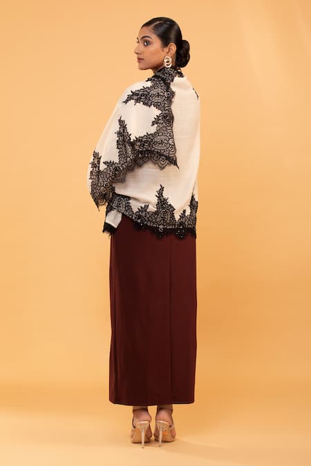 Shop Modarta White Blossom Embellished Lace Shawl at Aza Fashions Shop_Modarta_White Blossom Embellished Lace Shawl _at_Aza_Fashions