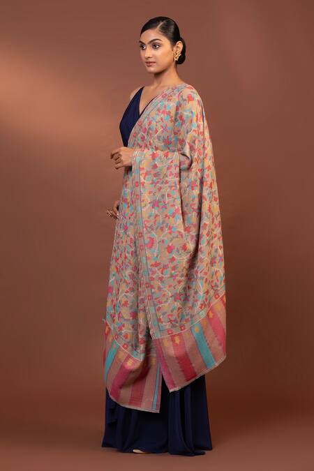 Shop Modarta Beige Two Toned Kani Weave Shawl Online at Aza Fashions Shop_Modarta_Beige Two Toned Kani Weave Shawl _Online_at_Aza_Fashions
