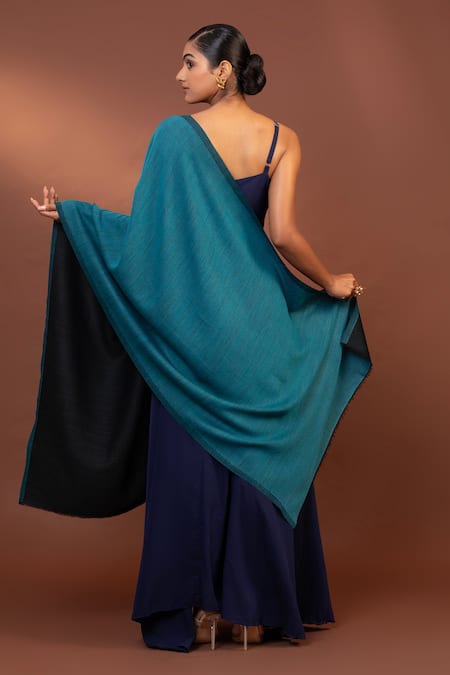 Shop Modarta Blue Reversible Fine Wool Shawl at Aza Fashions Shop_Modarta_Blue Reversible Fine Wool Shawl _at_Aza_Fashions