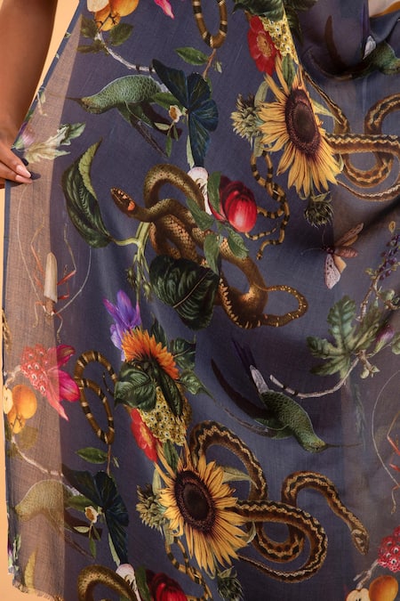 Modarta_Grey Serpent Garden Print Shawl_Online_at_Aza_Fashions