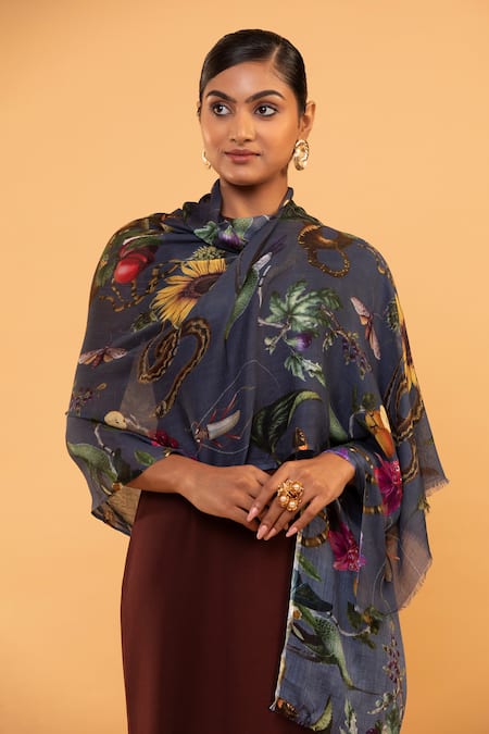Buy_Modarta_Grey Serpent Garden Print Shawl