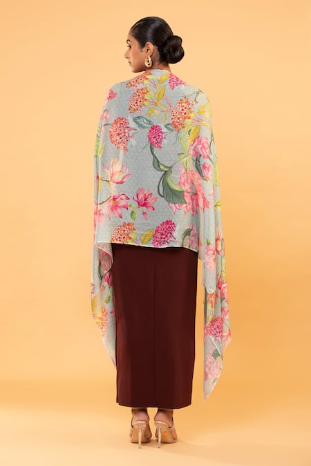 Shop Modarta Blue Acanthus Flora Print Shawl at Aza Fashions Shop_Modarta_Blue Acanthus Flora Print Shawl _at_Aza_Fashions