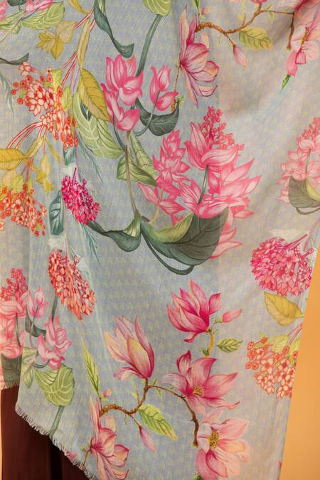 Modarta Blue Acanthus Flora Print Shawl Online at Aza Fashions Modarta_Blue Acanthus Flora Print Shawl _Online_at_Aza_Fashions
