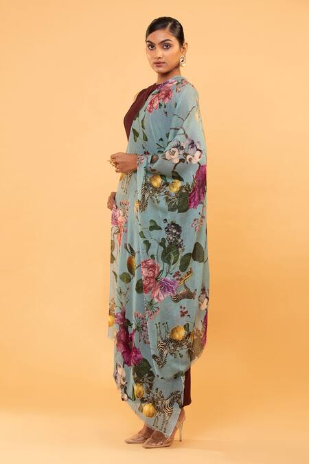 Shop Modarta Blue Wildbloom Print Shawl Online at Aza Fashions Shop_Modarta_Blue Wildbloom Print Shawl _Online_at_Aza_Fashions