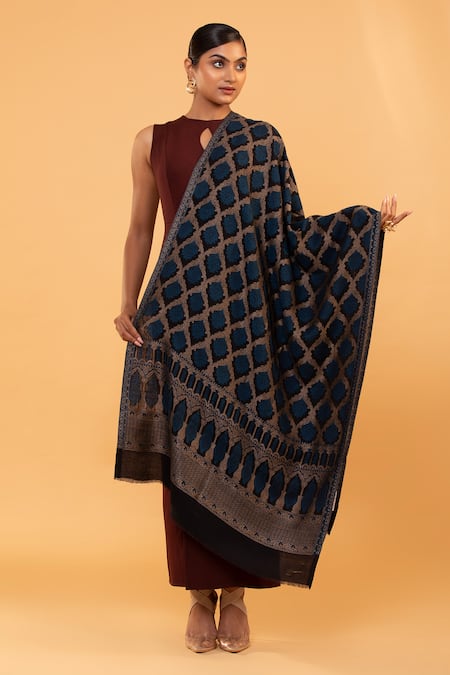 Modarta Blue Sheesh Mahal Pattern Shawl Online at Aza Fashions Modarta_Blue Sheesh Mahal Pattern Shawl _Online_at_Aza_Fashions
