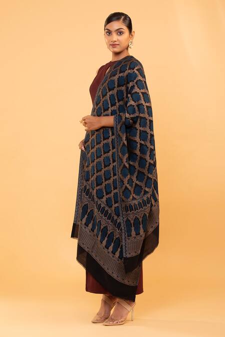 Shop Modarta Blue Sheesh Mahal Pattern Shawl Online at Aza Fashions Shop_Modarta_Blue Sheesh Mahal Pattern Shawl _Online_at_Aza_Fashions