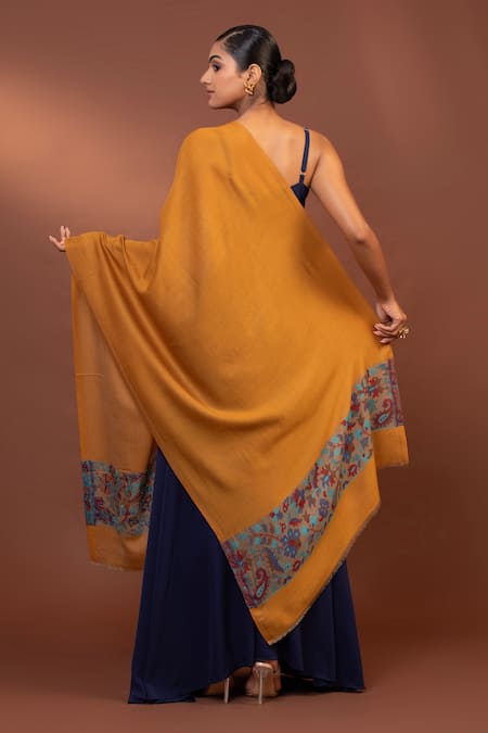 Shop Modarta Yellow Bloom Border Embroidered Shawl at Aza Fashions Shop_Modarta_Yellow Bloom Border Embroidered Shawl _at_Aza_Fashions