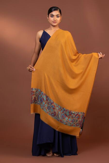 Modarta Yellow Bloom Border Embroidered Shawl Online at Aza Fashions Modarta_Yellow Bloom Border Embroidered Shawl _Online_at_Aza_Fashions