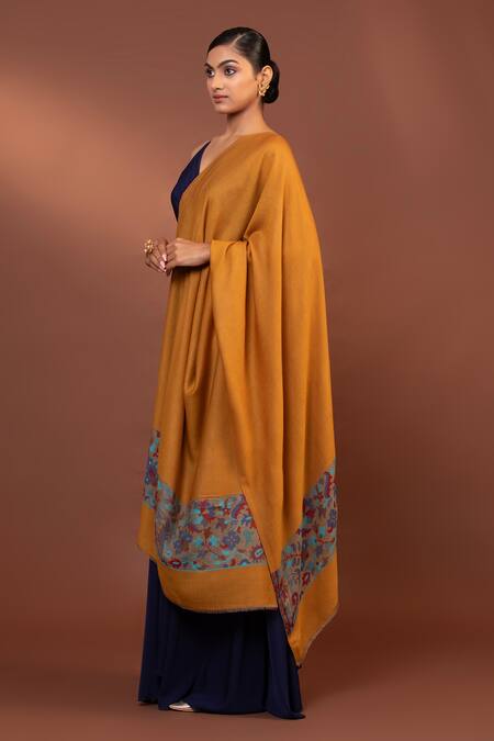 Shop Modarta Yellow Bloom Border Embroidered Shawl Online at Aza Fashions Shop_Modarta_Yellow Bloom Border Embroidered Shawl _Online_at_Aza_Fashions