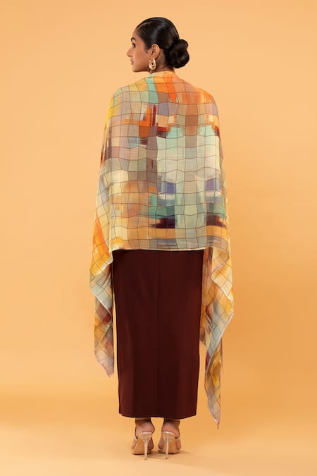 Modarta Splash Checkered Fine Wool Shawl 