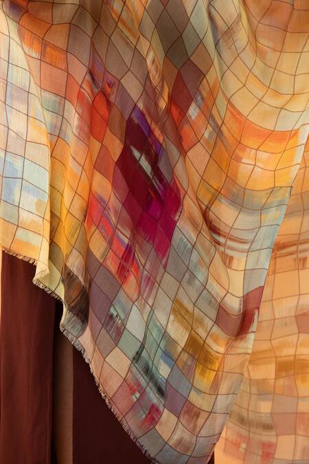 Modarta_Multi Color Splash Checkered Fine Wool Shawl _Online_at_Aza_Fashions