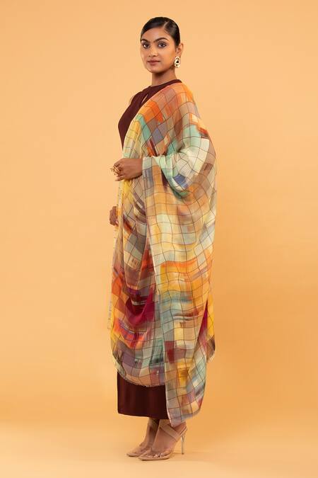 Shop_Modarta_Multi Color Splash Checkered Fine Wool Shawl _Online_at_Aza_Fashions