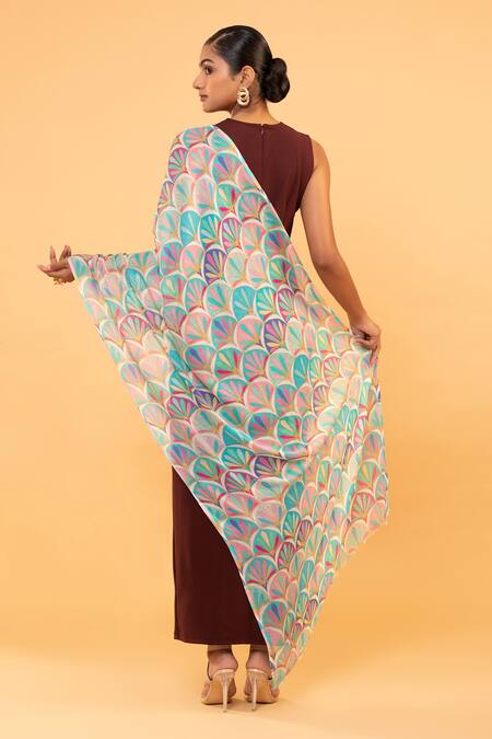 Shop Modarta Multi Color Scallop Bloom Print Shawl at Aza Fashions Shop_Modarta_Multi Color Scallop Bloom Print Shawl _at_Aza_Fashions
