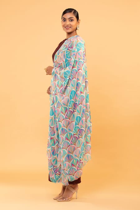 Shop Modarta Multi Color Scallop Bloom Print Shawl Online at Aza Fashions Shop_Modarta_Multi Color Scallop Bloom Print Shawl _Online_at_Aza_Fashions