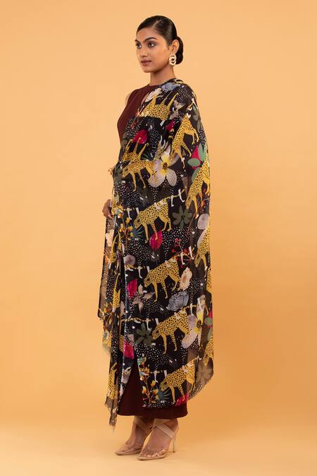 Shop Modarta Multi Color Wild Leopard Print Shawl Online at Aza Fashions Shop_Modarta_Multi Color Wild Leopard Print Shawl _Online_at_Aza_Fashions