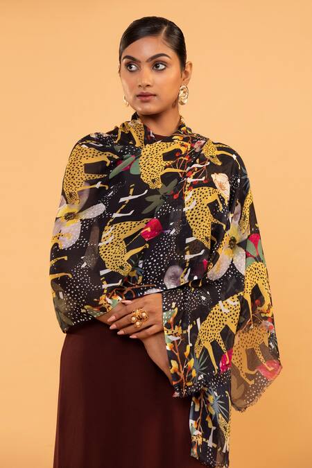 Modarta Multi Color Wild Leopard Print Shawl at Aza Fashions Modarta_Multi Color Wild Leopard Print Shawl _at_Aza_Fashions