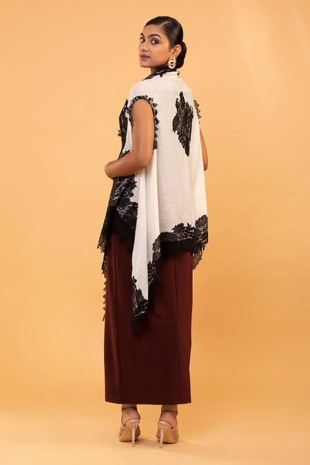 Shop_Modarta_White Floret Lace Embellished Asymmetric Cape _Online_at_Aza_Fashions