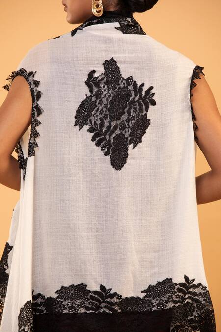 Modarta_White Floret Lace Embellished Asymmetric Cape _at_Aza_Fashions