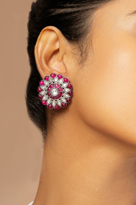 Curio Cottage Kundan Floral Stud Earrings 