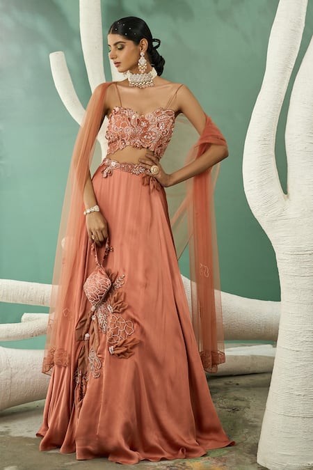 One Knot One Peony Bloom Applique Lehenga Set 