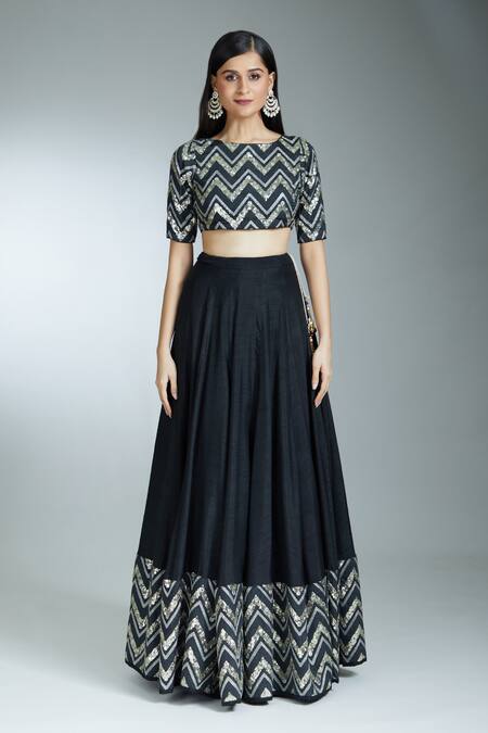 Buy Prathyusha Garimella Black Silk Sequins, Stones, Zari Boat Chevron Embroidered Blouse Lehenga Set Online at Aza Fashions Buy_Prathyusha Garimella_Black Silk Sequins, Stones, Zari Boat Chevron Embroidered Blouse Lehenga Set_Online_at_Aza_Fashions