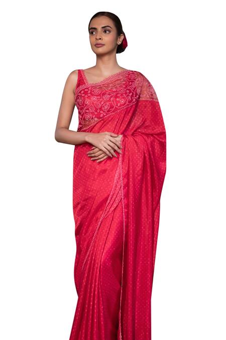 Buy Ayaka Red Silk Organza, Viscose Embroidery Floral Saree Online at Aza Fashions Buy_Ayaka_Red Silk Organza, Viscose Embroidery Floral Saree _Online_at_Aza_Fashions