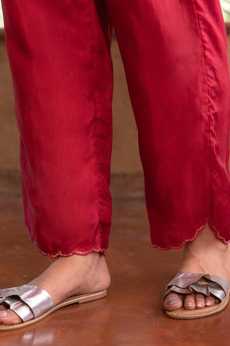 Buy Ayaka Red Cotton, Viscose Sequins Carly Border Embroidered Trouser Online at Aza Fashions Buy_Ayaka_Red Cotton, Viscose Sequins Carly Border Embroidered Trouser _Online_at_Aza_Fashions