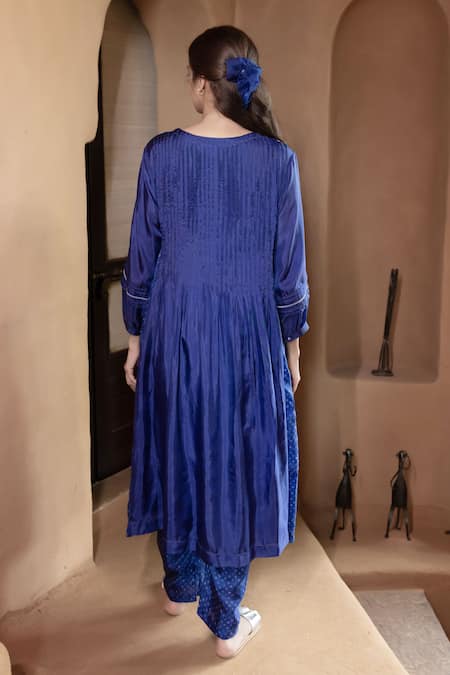 Ayaka Blue Pintucked Hand Embroidered Tunic 