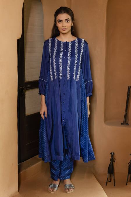 Shop_Ayaka_Blue Viscose Embroidery Round Neck Pintucked Hand Tunic _Online_at_Aza_Fashions