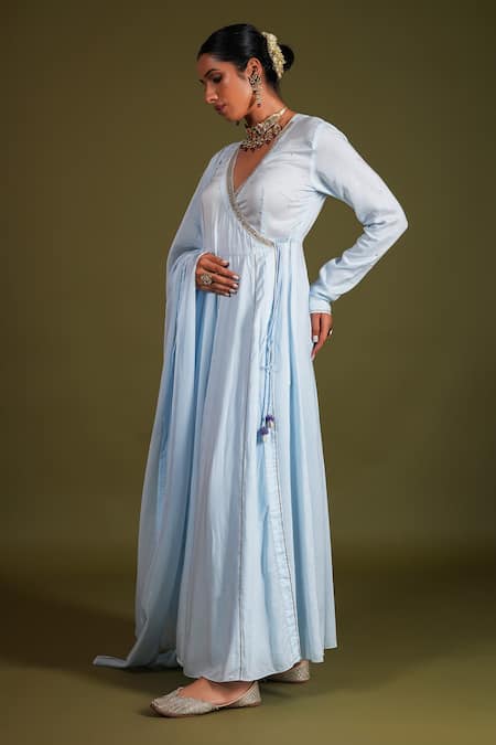 Buy_Kalakari By Akanksha_Blue Cotton, Organza Gota Patti, Sequins, Neelkamal Gaze Anarkali Set _Online_at_Aza_Fashions