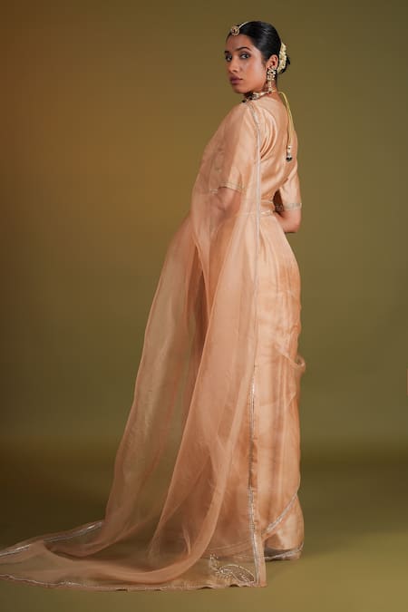 Kalakari By Akanksha_Pink Organza, Champa Lace Border Embroidered Saree With Blouse _at_Aza_Fashions