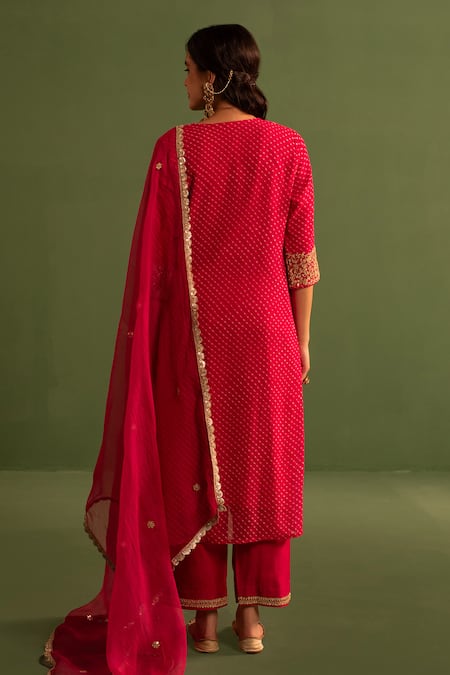 Kameez Mothra Print Gota Bloom Embroidered Kurta Pant Set 