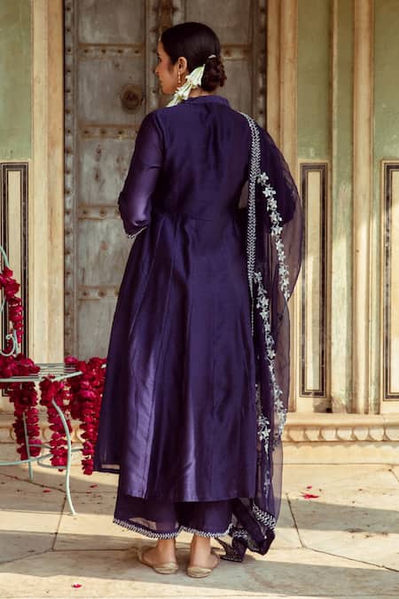 Shop Maison Shefali Purple Chanderi , Organza Zari Vintage Zardozi A-line Kurta Set at Aza Fashions Shop_Maison Shefali_Purple Chanderi , Organza Zari Vintage Zardozi A-line Kurta Set _at_Aza_Fashions
