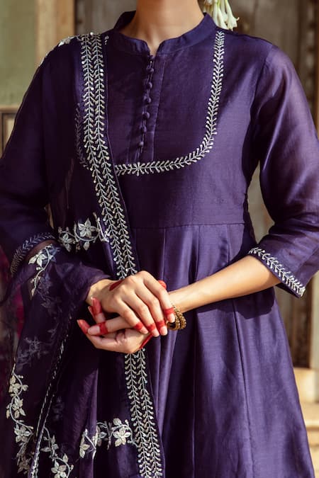 Buy Maison Shefali Purple Chanderi , Organza Zari Vintage Zardozi A-line Kurta Set Online at Aza Fashions Buy_Maison Shefali_Purple Chanderi , Organza Zari Vintage Zardozi A-line Kurta Set _Online_at_Aza_Fashions