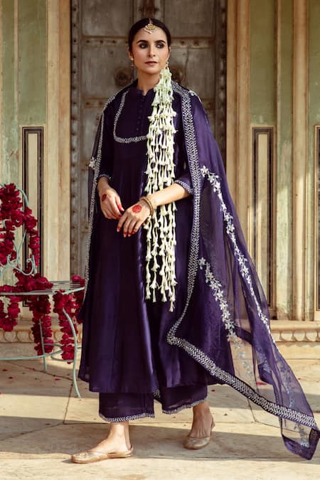 Maison Shefali Purple Chanderi , Organza Zari Vintage Zardozi A-line Kurta Set at Aza Fashions Maison Shefali_Purple Chanderi , Organza Zari Vintage Zardozi A-line Kurta Set _at_Aza_Fashions