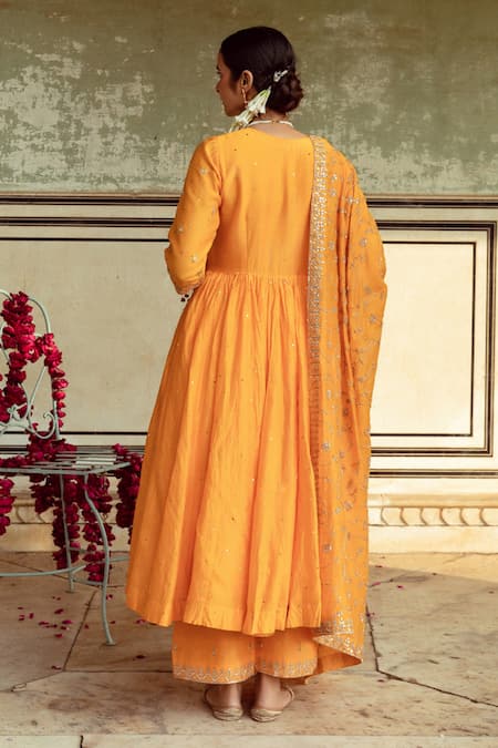 Shop Maison Shefali Yellow Chanderi Silk Gota Patti, Cut Work, Zardozi Detailed Kalidar Kurta Set at Aza Fashions Shop_Maison Shefali_Yellow Chanderi Silk Gota Patti, Cut Work, Zardozi Detailed Kalidar Kurta Set _at_Aza_Fashions
