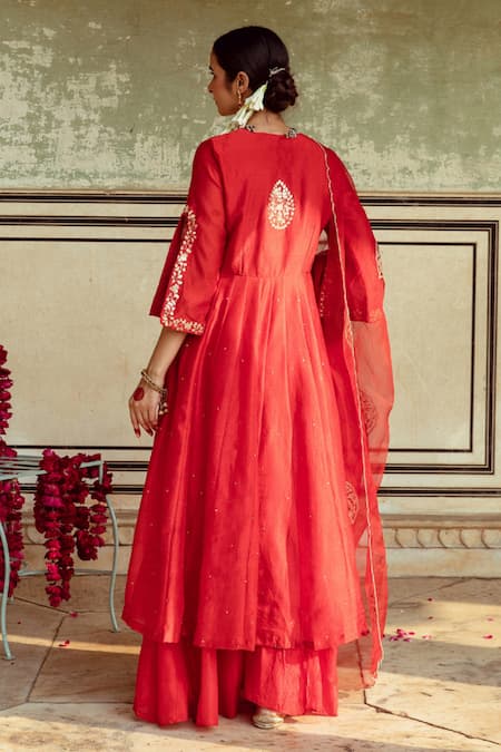 Shop Maison Shefali Red , Organza, Zari Embroidered Anarkali Sharara Set at Aza Fashions Shop_Maison Shefali_Red , Organza, Zari Embroidered Anarkali Sharara Set _at_Aza_Fashions