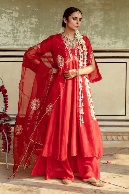 Maison Shefali Red , Organza, Zari Embroidered Anarkali Sharara Set at Aza Fashions Maison Shefali_Red , Organza, Zari Embroidered Anarkali Sharara Set _at_Aza_Fashions