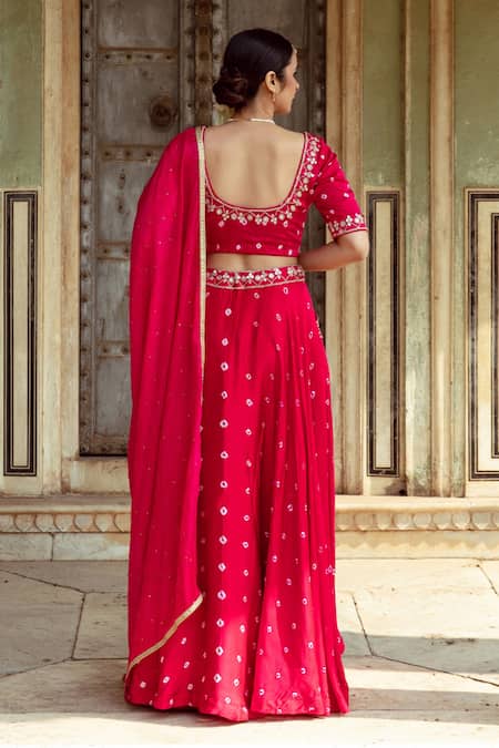 Shop Maison Shefali Fuchsia Satin, Silk, Chiffon Sequins, Lace Mirror Work Detailed Lehenga Set at Aza Fashions Shop_Maison Shefali_Fuchsia Satin, Silk, Chiffon Sequins, Lace Mirror Work Detailed Lehenga Set _at_Aza_Fashions