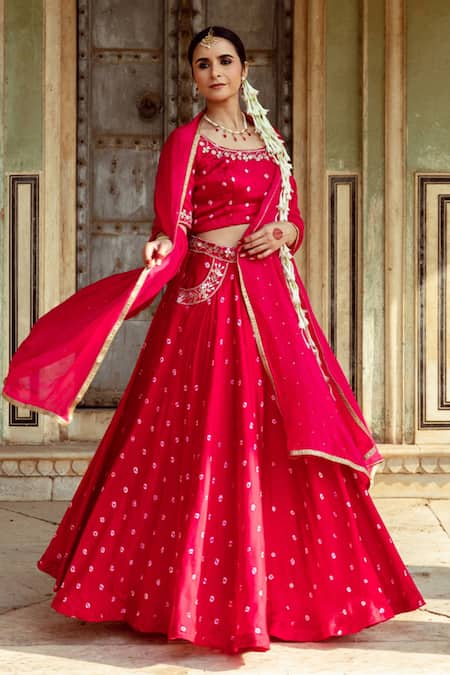 Buy Maison Shefali Fuchsia Satin, Silk, Chiffon Sequins, Lace Mirror Work Detailed Lehenga Set Online at Aza Fashions Buy_Maison Shefali_Fuchsia Satin, Silk, Chiffon Sequins, Lace Mirror Work Detailed Lehenga Set _Online_at_Aza_Fashions