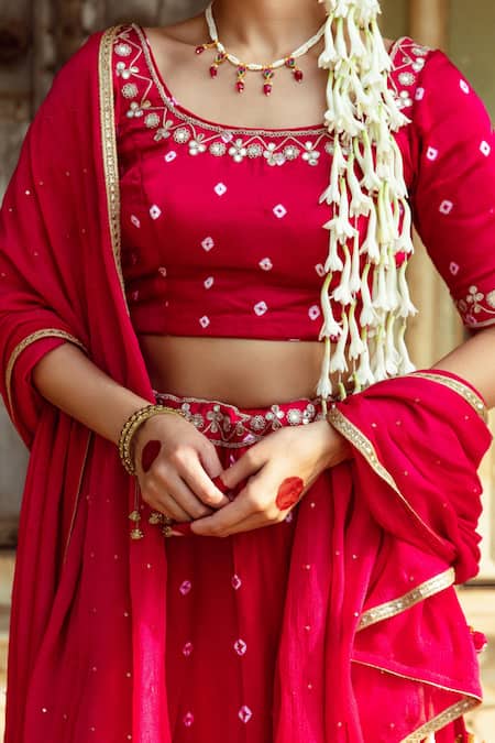 Maison Shefali Fuchsia Satin, Silk, Chiffon Sequins, Lace Mirror Work Detailed Lehenga Set at Aza Fashions Maison Shefali_Fuchsia Satin, Silk, Chiffon Sequins, Lace Mirror Work Detailed Lehenga Set _at_Aza_Fashions