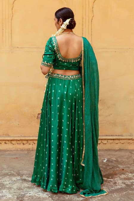 Shop Maison Shefali Green Satin, Silk, Chiffon Sequins, Mirrors, Work Detailed Lehenga Blouse Set at Aza Fashions Shop_Maison Shefali_Green Satin, Silk, Chiffon Sequins, Mirrors, Work Detailed Lehenga Blouse Set _at_Aza_Fashions