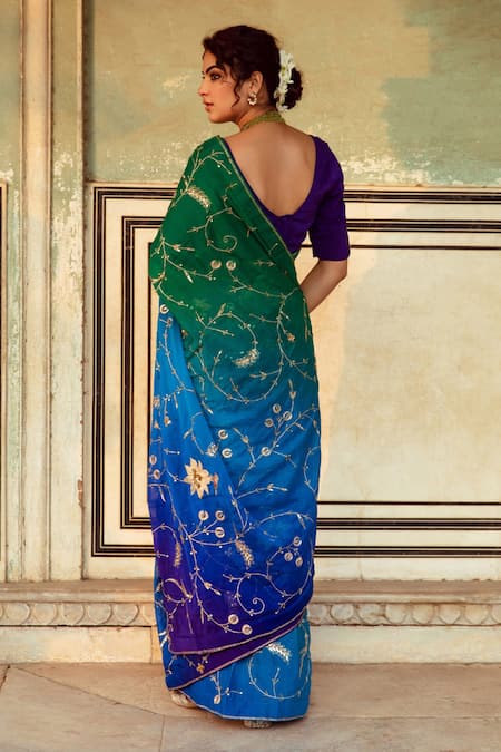 Maison Shefali Flora & Fauna Embroidered Saree With Unstitched Blouse Piece 