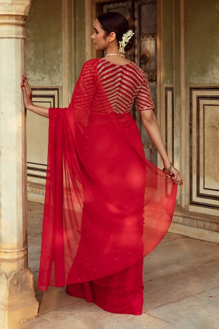 Maison Shefali Badla Detailed Saree With Unstitched Blouse Piece 