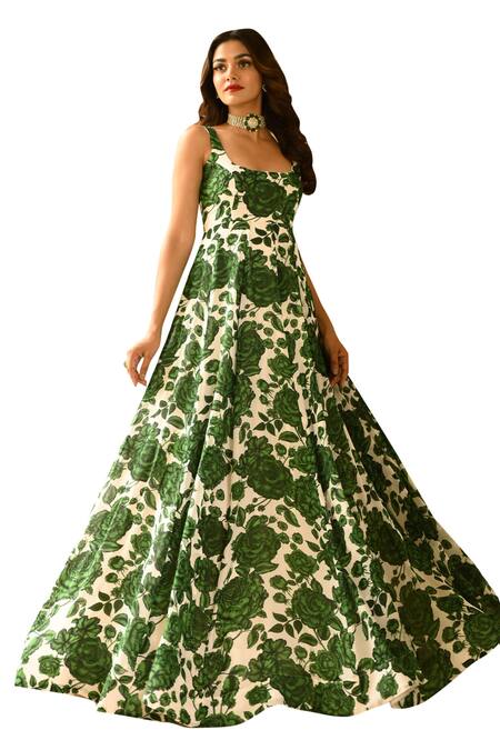 Shop Sanam White Silk, Chiffon, Crepe Scoop Neck Floral Print Kalidar Anarkali Online at Aza Fashions Shop_Sanam_White Silk, Chiffon, Crepe Scoop Neck Floral Print Kalidar Anarkali _Online_at_Aza_Fashions