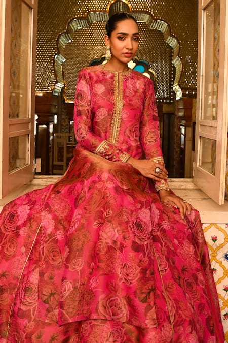 Sanam Floral Gota Embroidered Kalidar Kurta & Lehenga Set 