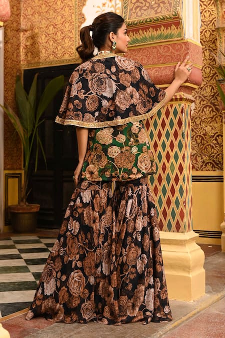 Sanam Floral Gota Embroidered Cape & Sharara Set 