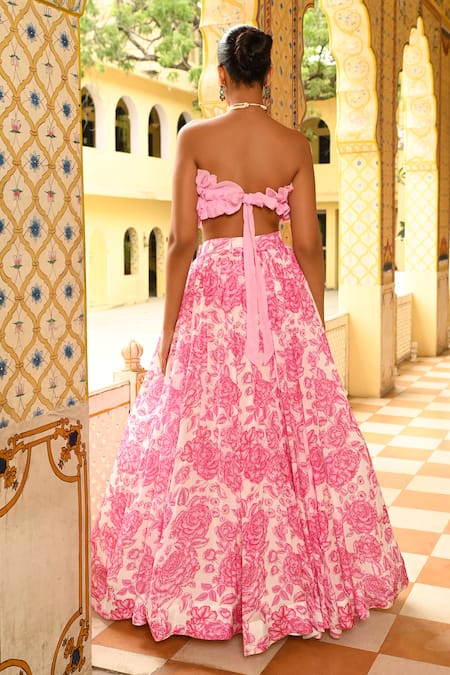 Sanam Floral Print Gathered Lehenga With Ruffle Blouse 